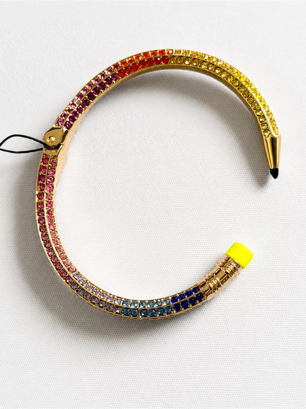 Betsey Johnson - Gold Rainbow Crystal Pencil Bracelet in Rare Neon Green Eraser - Picture 2 of 3
